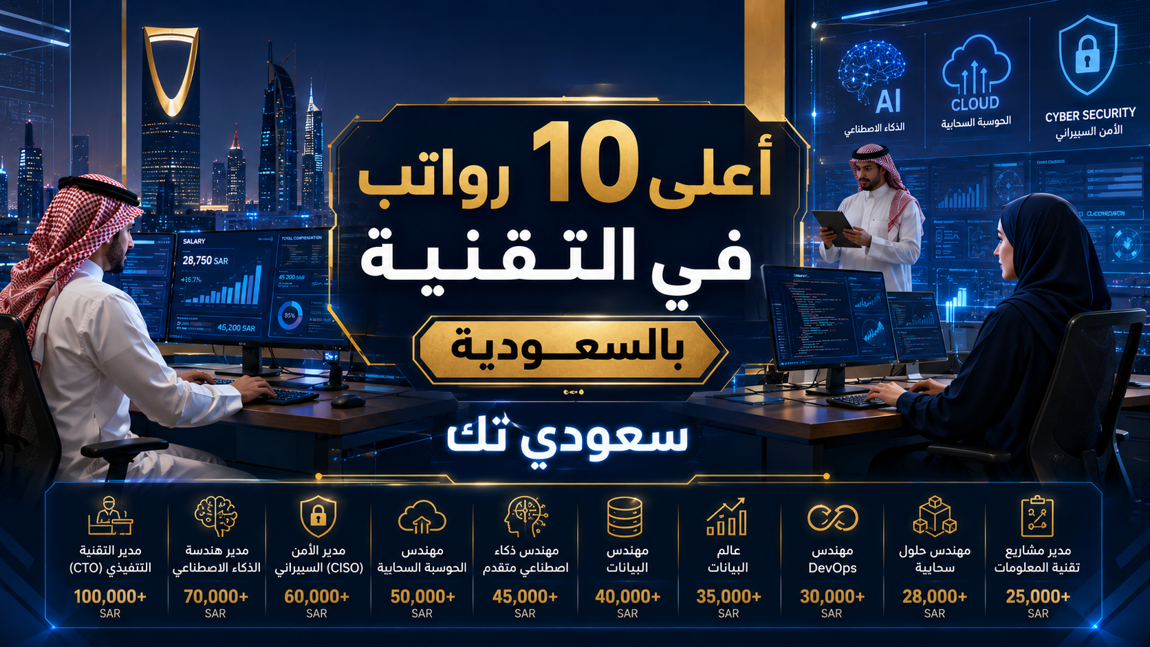 أعلى 10 رواتب في مجال التقنية بالسعودية حاليًا: الوظائف الأكثر دخلاً ومستقبلًا في 2026