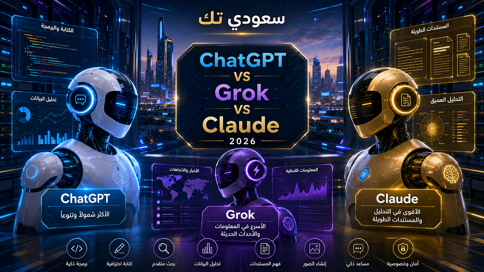 مقارنة شاملة: ChatGPT vs Grok vs Claude 2026 – أي مساعد ذكاء اصطناعي يستحق الاختيار؟